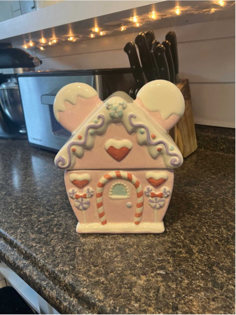 New Christmas Disney Minnie Mouse Gingerbread House Cookie Jar Canister